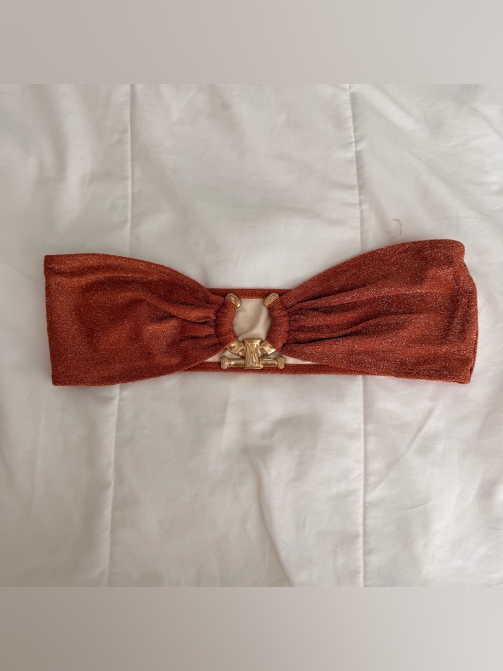Zaful Rust Metallic Bandeau Bikini Top with Gold Ring